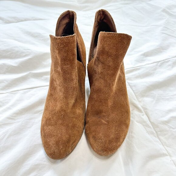 Michael by Michael Shannon Tan Suede Leather Block Heel Booties Women’s Size 9 - Picture 3 of 9